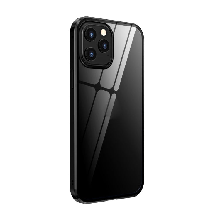 For iPhone 12 / 12 Pro Double Sides Tempered Glass Magnetic Adsorption Metal Frame Anti-peep Screen Case(Black) - iPhone 12 / 12 Pro Cases by PMC TechLife | Online Shopping South Africa | PMC TechLife | Buy Now Pay Later Mobicred