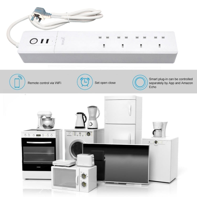 2 x USB Ports + 4 x UK Plug Jack WiFi Remote Control Smart Power Socket Works with Alexa & Google Home, Cable Length: 1.8m, AC 90-265V, UK Plug - Smart Socket by PMC TechLife | Online Shopping South Africa | PMC TechLife