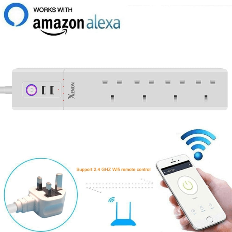 2 x USB Ports + 4 x UK Plug Jack WiFi Remote Control Smart Power Socket Works with Alexa & Google Home, Cable Length: 1.8m, AC 90-265V, UK Plug - Smart Socket by PMC TechLife | Online Shopping South Africa | PMC TechLife