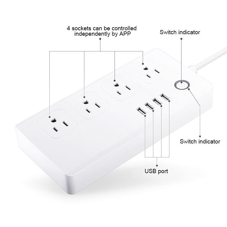 4 x USB Ports + 4 x US Plug Jack WiFi Remote Control Smart Power Socket Works with Alexa & Google Home, AC 110-240V, US Plug - Smart Socket by PMC TechLife | Online Shopping South Africa | PMC TechLife