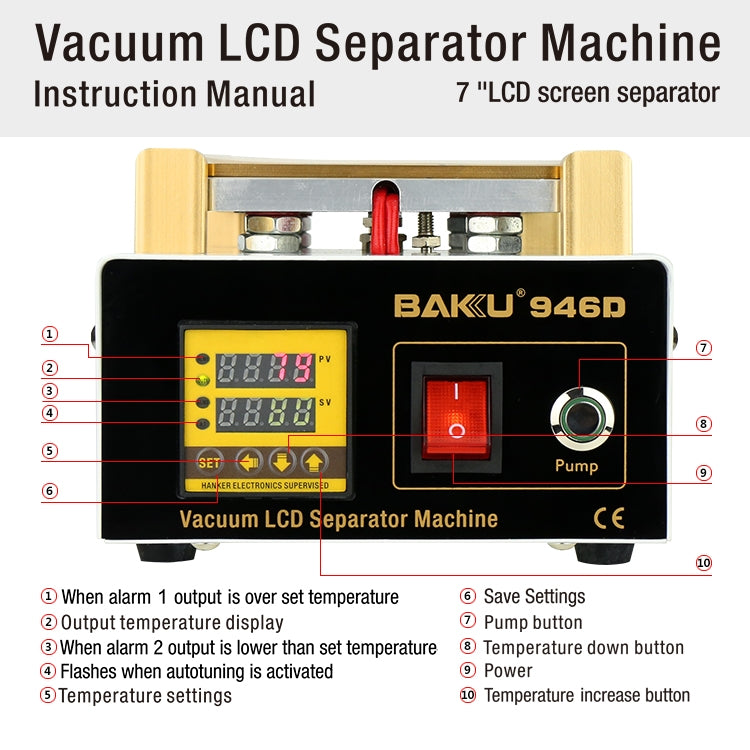 BAKU BK-946D 200W Vacuum LCD Touch Panel Separator Machine, AC 110V - free shipping - PMC TechLife - Order now!