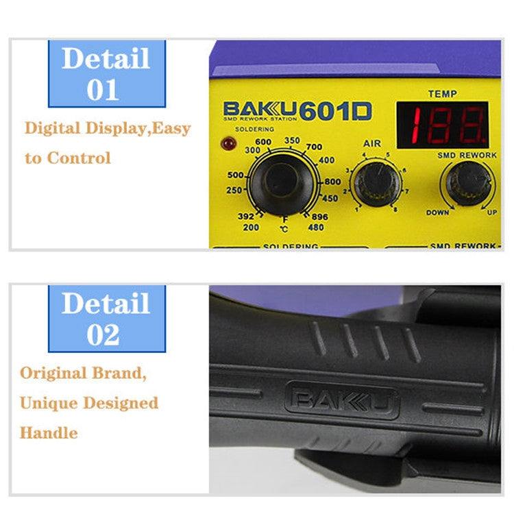 BAKU BK-601D AC 220V LED Display 2 in 1 Hot Air Gun Soldering Iron Soldering Station - free shipping - PMC TechLife - Order now!