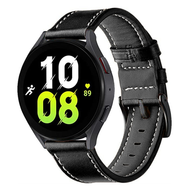 For Garmin Forerunner 265 / 255 / Vivoactive 4 / Venu 2 22mm Stitching Black Buckle Genuine Leather Watch Band (Black) - Watch Bands by PMC TechLife | Online Shopping South Africa | PMC TechLife