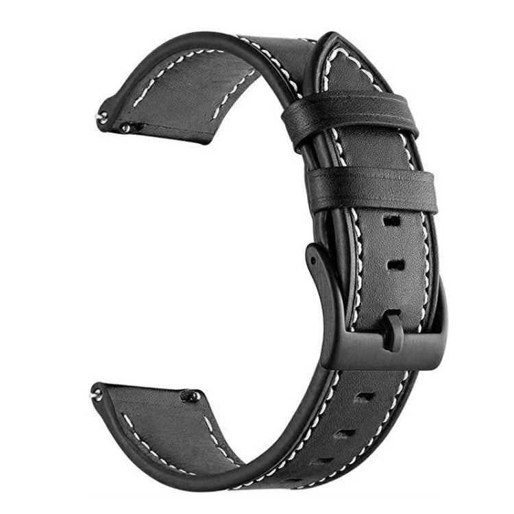 For Garmin Forerunner 265 / 255 / Vivoactive 4 / Venu 2 22mm Stitching Black Buckle Genuine Leather Watch Band (Black) - Watch Bands by PMC TechLife | Online Shopping South Africa | PMC TechLife