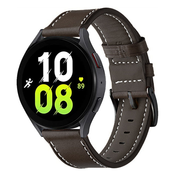 For Garmin Forerunner 265 / 255 / Vivoactive 4 / Venu 2 22mm Stitching Black Buckle Genuine Leather Watch Band (Coffee) - Watch Bands by PMC TechLife | Online Shopping South Africa | PMC TechLife