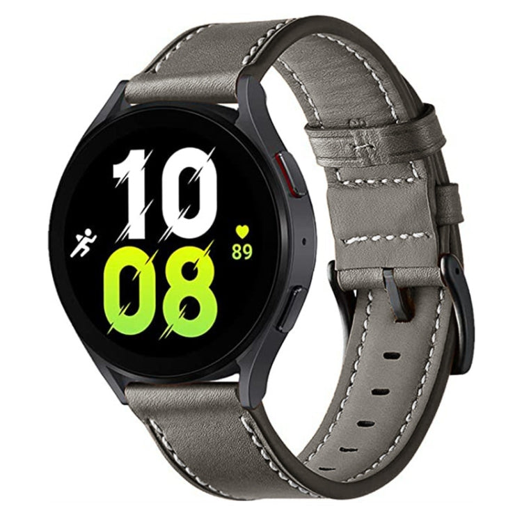 For Garmin Forerunner 265 / 255 / Vivoactive 4 / Venu 2 22mm Stitching Black Buckle Genuine Leather Watch Band (Grey) - Watch Bands by PMC TechLife | Online Shopping South Africa | PMC TechLife