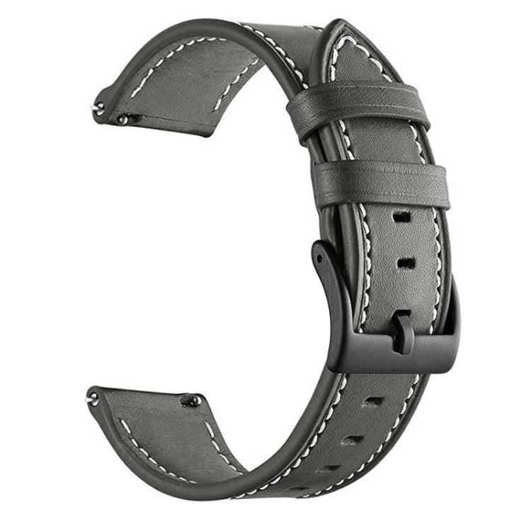 For Garmin Forerunner 265 / 255 / Vivoactive 4 / Venu 2 22mm Stitching Black Buckle Genuine Leather Watch Band (Grey) - Watch Bands by PMC TechLife | Online Shopping South Africa | PMC TechLife