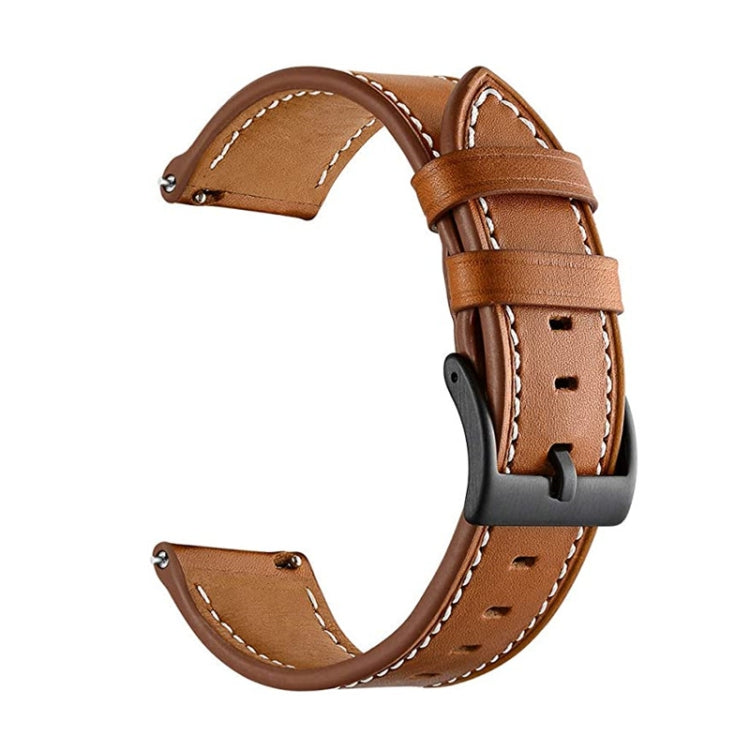 For Garmin Forerunner 265 / 255 / Vivoactive 4 / Venu 2 22mm Stitching Black Buckle Genuine Leather Watch Band (Brown) - Watch Bands by PMC TechLife | Online Shopping South Africa | PMC TechLife