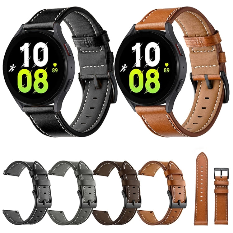 For Garmin Forerunner 265 / 255 / Vivoactive 4 / Venu 2 22mm Stitching Black Buckle Genuine Leather Watch Band (Grey) - Watch Bands by PMC TechLife | Online Shopping South Africa | PMC TechLife