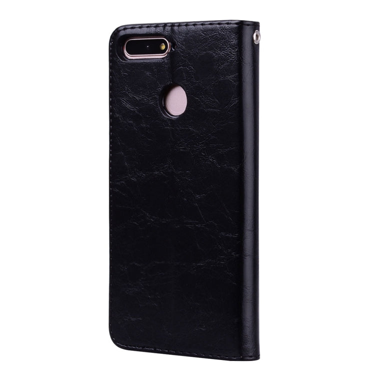 Business Style Oil Wax Texture Horizontal Flip Leather Case for Huawei Honor 7A (with fingerprint hole), with Holder & Card Slots & Wallet(Black) - Honor Cases by PMC TechLife | Online Shopping South Africa | PMC TechLife
