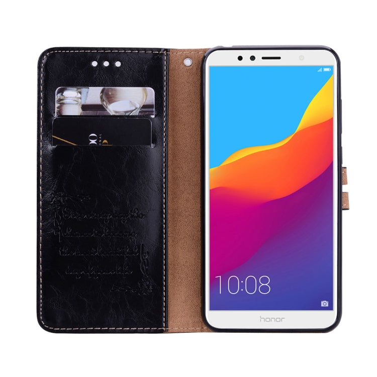 Business Style Oil Wax Texture Horizontal Flip Leather Case for Huawei Honor 7A (with fingerprint hole), with Holder & Card Slots & Wallet(Black) - Honor Cases by PMC TechLife | Online Shopping South Africa | PMC TechLife