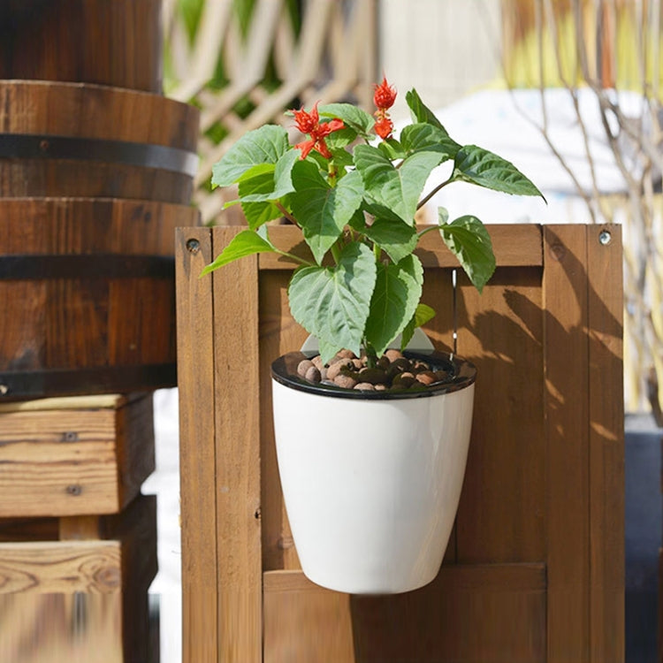 Self-Watering Planter Grow Plants Lazy Flower Pots Wall-hanging Round Resin Plastic Flower Pots, Size: 18x12.5x16cm(Black) - free shipping - PMC TechLife - Order now!
