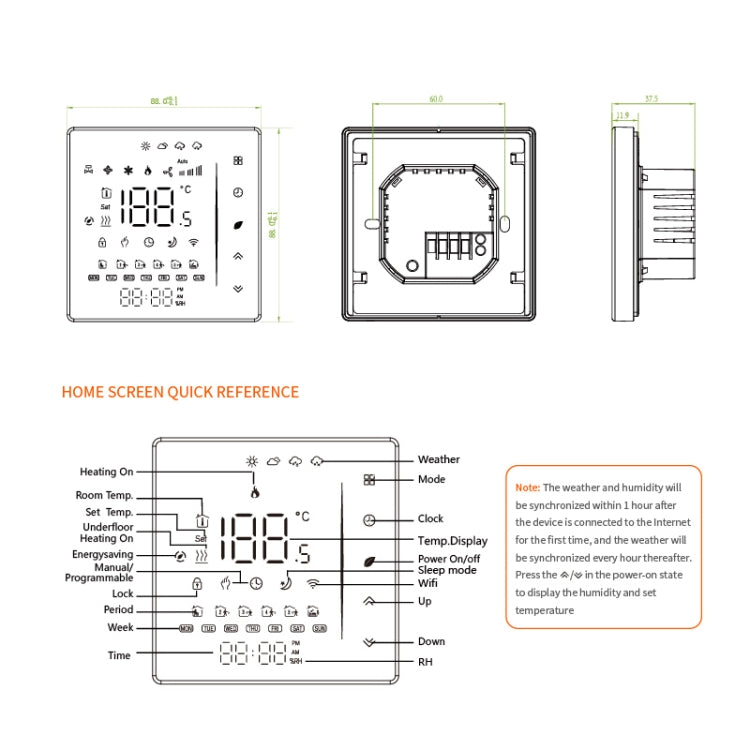 BHT-006GALW 95-240V AC 5A Smart Home Heating Thermostat for EU Box, Control Water Heating with Only Internal Sensor & WiFi Connection(Black) - Thermostat & Thermometer by PMC TechLife | Online Shopping South Africa | PMC TechLife