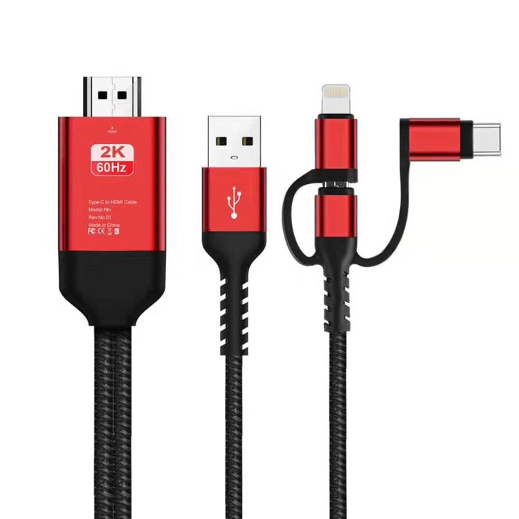 3 in 1 Micro USB + USB-C / Type-C + 8 Pin to HDMI HDTV Cable(Red) - Video & Audio Cable by PMC TechLife | Online Shopping South Africa | PMC TechLife | Buy Now Pay Later Mobicred