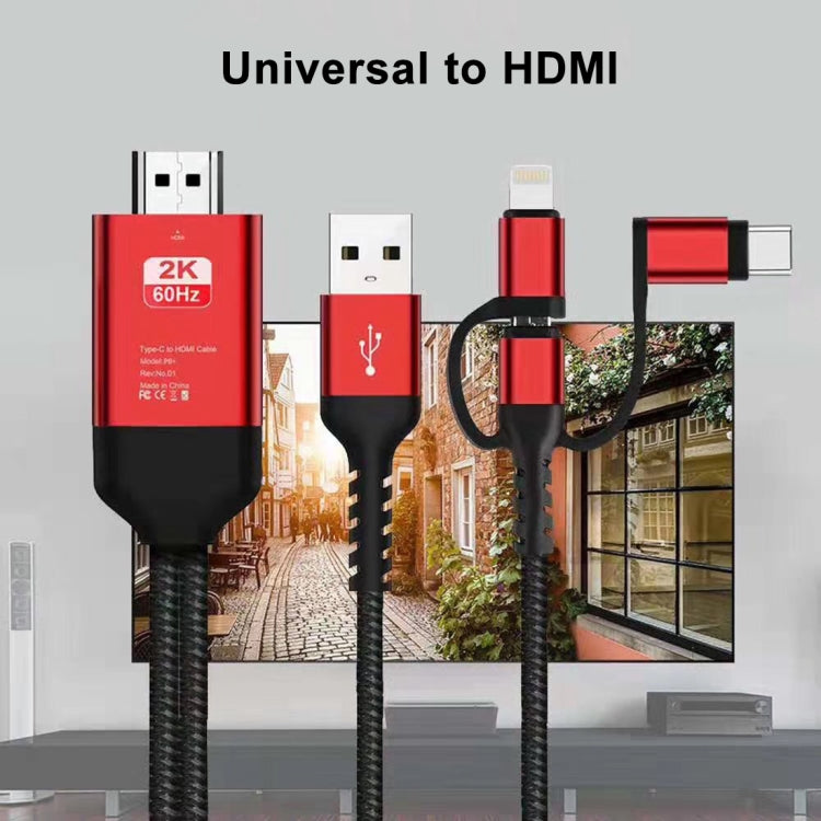 3 in 1 Micro USB + USB-C / Type-C + 8 Pin to HDMI HDTV Cable(Red) - Video & Audio Cable by PMC TechLife | Online Shopping South Africa | PMC TechLife | Buy Now Pay Later Mobicred