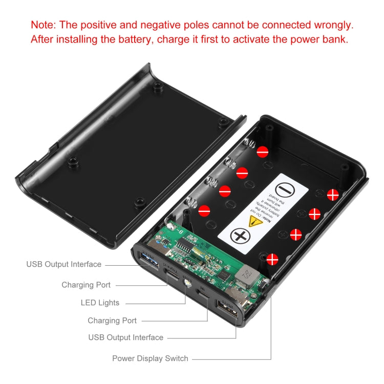 HAWEEL DIY 4x 18650 Battery (Not Included) 12000mAh Dual-way QC Charger Power Bank Shell Box with 2x USB Output & Display,  Support QC 2.0 / QC 3.0 / FCP / SFCP /  AFC / MTK / BC 1.2 / PD(Black) - Power Bank Box by HAWEEL | Online Shopping South Africa | PMC TechLife | Buy Now Pay Later Mobicred