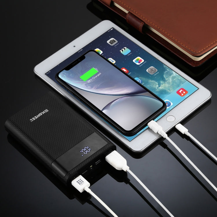 HAWEEL DIY 4x 18650 Battery (Not Included) 12000mAh Dual-way QC Charger Power Bank Shell Box with 2x USB Output & Display,  Support QC 2.0 / QC 3.0 / FCP / SFCP /  AFC / MTK / BC 1.2 / PD(Black) - Power Bank Box by HAWEEL | Online Shopping South Africa | PMC TechLife | Buy Now Pay Later Mobicred
