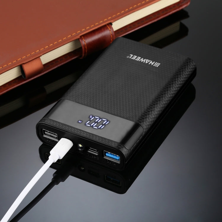 HAWEEL DIY 4x 18650 Battery (Not Included) 12000mAh Dual-way QC Charger Power Bank Shell Box with 2x USB Output & Display,  Support QC 2.0 / QC 3.0 / FCP / SFCP /  AFC / MTK / BC 1.2 / PD(Black) - Power Bank Box by HAWEEL | Online Shopping South Africa | PMC TechLife | Buy Now Pay Later Mobicred