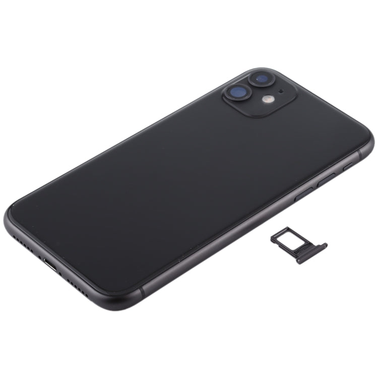 Battery Back Cover Assembly (with Side Keys & Power Button + Volume Button Flex Cable & Wireless Charging Module & Motor & Charging Port & Speaker Ringer Buzzer & Card Tray & Camera Lens Cover) for iPhone 11(Black) - Back Cover by PMC TechLife | Online Shopping South Africa | PMC TechLife