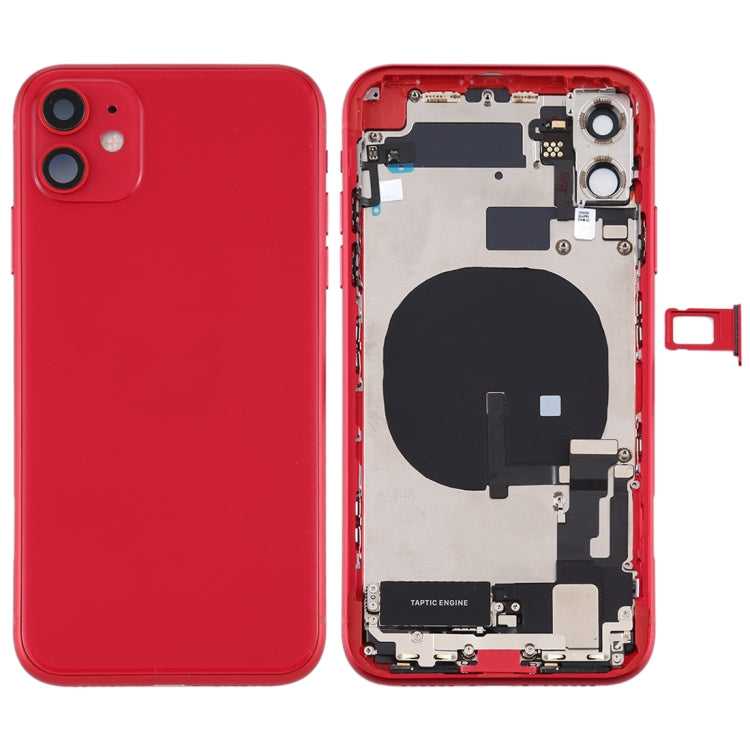 Battery Back Cover Assembly (with Side Keys & Power Button + Volume Button Flex Cable & Wireless Charging Module & Motor & Charging Port & Speaker Ringer Buzzer & Card Tray & Camera Lens Cover) for iPhone 11(Red) - Back Cover by PMC TechLife | Online Shopping South Africa | PMC TechLife