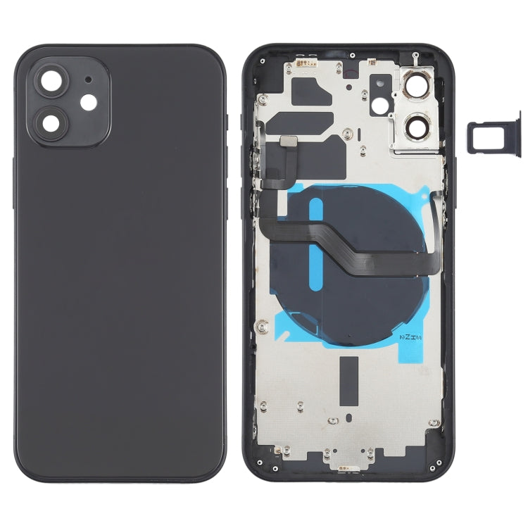 Battery Back Cover (with Side Keys & Card Tray & Power + Volume Flex Cable & Wireless Charging Module) for iPhone 12(Black) - Back Cover by PMC TechLife | Online Shopping South Africa | PMC TechLife | Buy Now Pay Later Mobicred