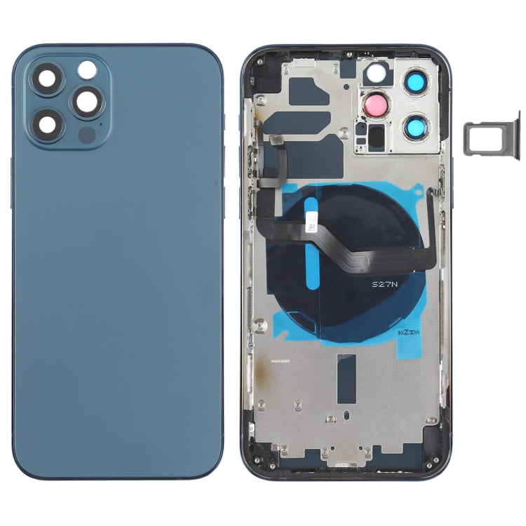 Battery Back Cover (with Side Keys & Card Tray & Power + Volume Flex Cable & Wireless Charging Module) for iPhone 12 Pro(Blue) - Back Cover by PMC TechLife | Online Shopping South Africa | PMC TechLife
