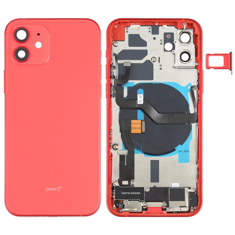 Battery Back Cover Assembly (with Side Keys & Speaker Ringer Buzzer & Motor & Camera Lens & Card Tray & Power Button + Volume Button + Charging Port & Wireless Charging Module) for iPhone 12(Red) - Back Cover by PMC TechLife | Online Shopping South Africa | PMC TechLife