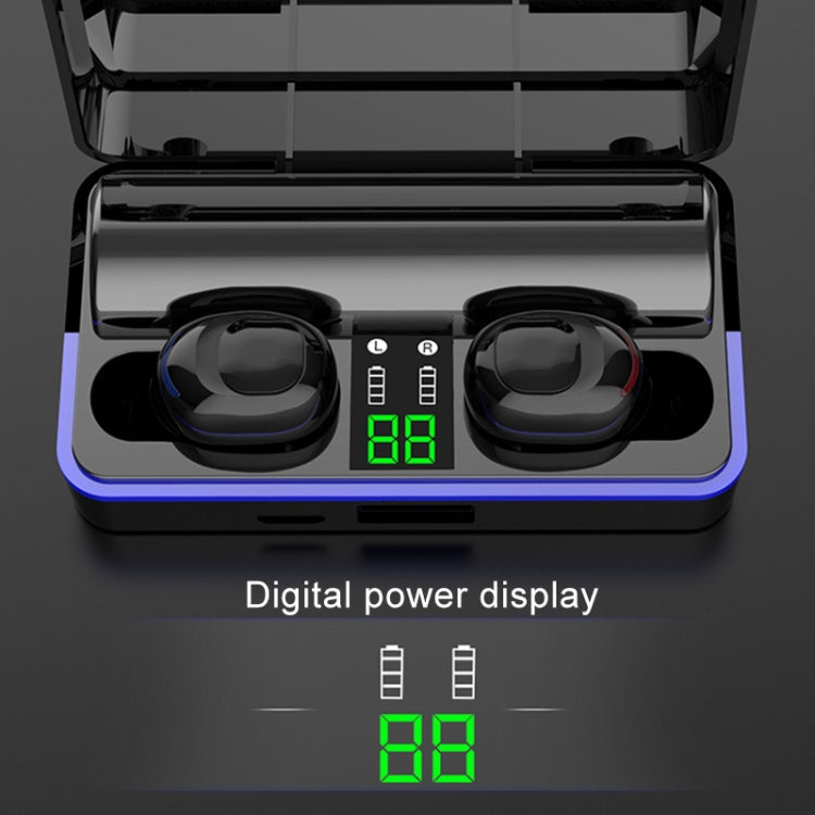 W12 IPX6 Waterproof Bluetooth 5.0 Touch Wireless Bluetooth Earphone with Charging Box, Support Power Digital Display & Breathing Light Bar & HD Call & Power Bank (Black) - Bluetooth Earphone by PMC TechLife | Online Shopping South Africa | PMC TechLife