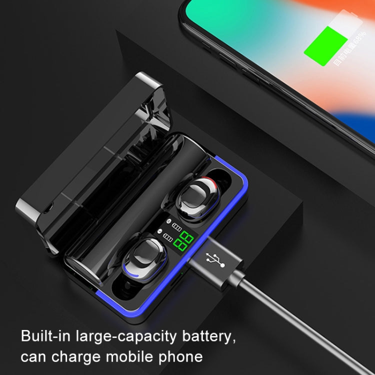 W12 IPX6 Waterproof Bluetooth 5.0 Touch Wireless Bluetooth Earphone with Charging Box, Support Power Digital Display & Breathing Light Bar & HD Call & Power Bank (Black) - Bluetooth Earphone by PMC TechLife | Online Shopping South Africa | PMC TechLife