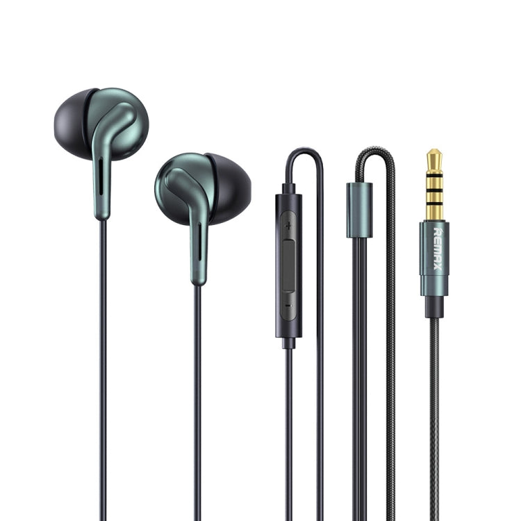 REMAX RM-595 3.5mm Gold Pin In-Ear Stereo Double-action Metal Music Earphone with Wire Control + MIC, Support Hands-free (Green) - Normal Style Earphone by REMAX | Online Shopping South Africa | PMC TechLife | Buy Now Pay Later Mobicred
