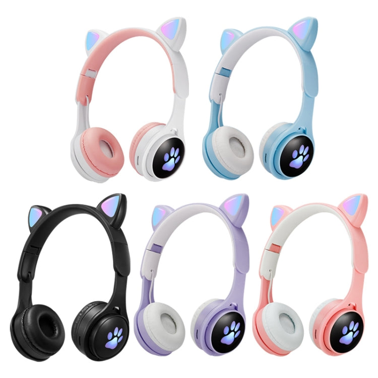 B30 Cat Paw Cat Ears Colorful Luminous Foldable Bluetooth Headset with 3.5mm Jack & TF Card Slot(Black) - Headset & Headphone by PMC TechLife | Online Shopping South Africa | PMC TechLife