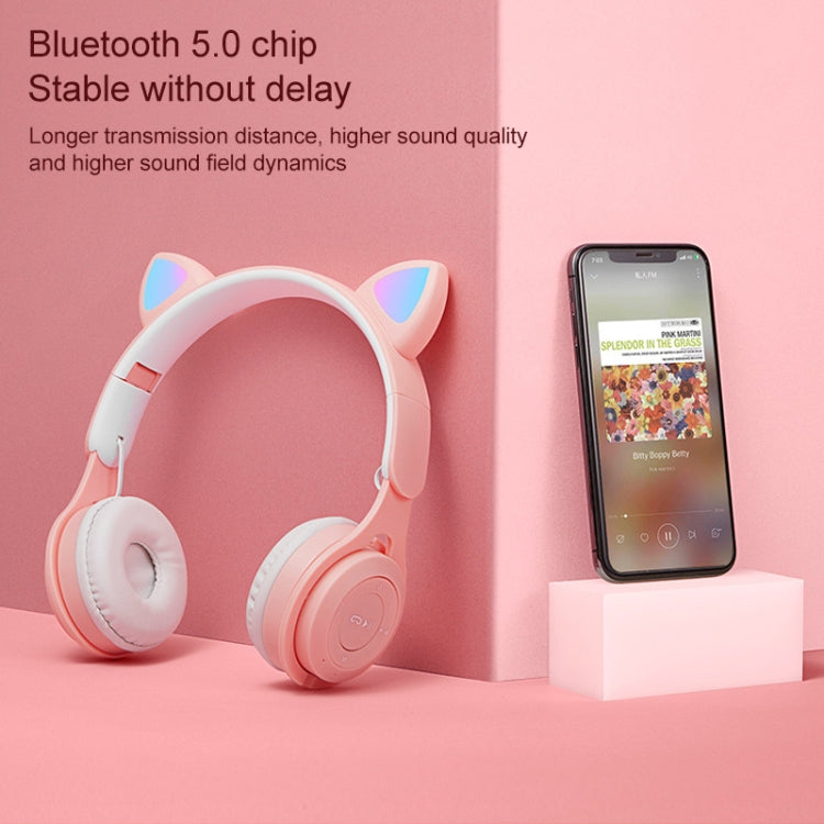 M6 Luminous Cat Ears Pure-color Foldable Bluetooth Headset with 3.5mm Jack & TF Card Slot (Pink) - Headset & Headphone by PMC TechLife | Online Shopping South Africa | PMC TechLife