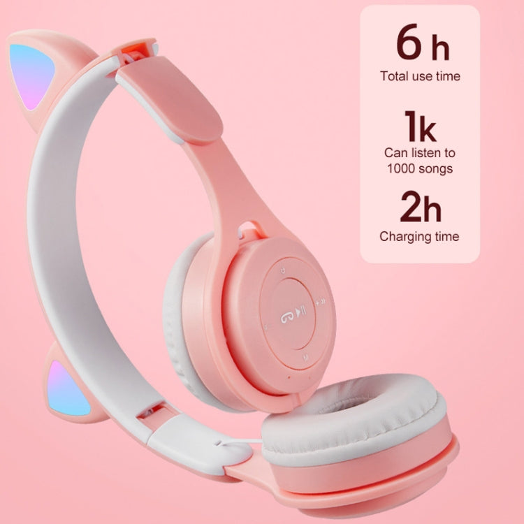 M6 Luminous Cat Ears Pure-color Foldable Bluetooth Headset with 3.5mm Jack & TF Card Slot (Pink) - Headset & Headphone by PMC TechLife | Online Shopping South Africa | PMC TechLife