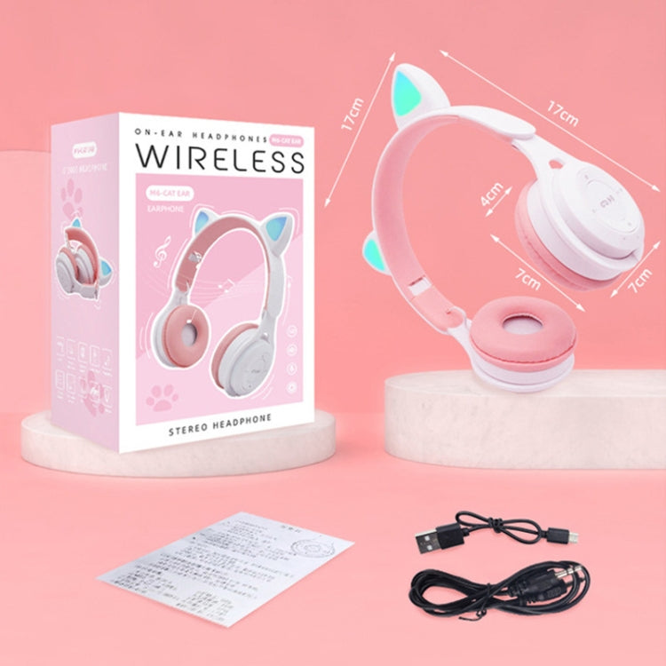 M6 Luminous Cat Ears Pure-color Foldable Bluetooth Headset with 3.5mm Jack & TF Card Slot (Pink) - Headset & Headphone by PMC TechLife | Online Shopping South Africa | PMC TechLife