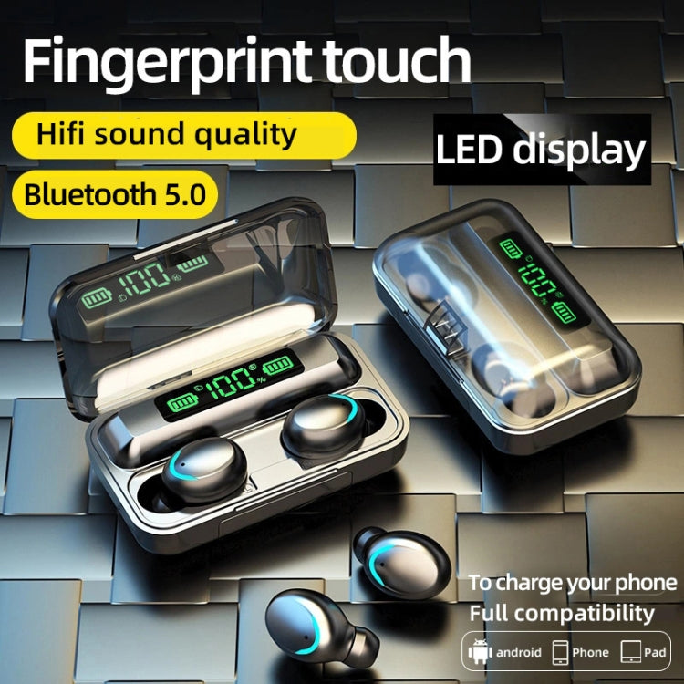 F9-5C LED Light + Digital Display Noise Reduction Bluetooth Earphone(Black) - Bluetooth Earphone by PMC TechLife | Online Shopping South Africa | PMC TechLife