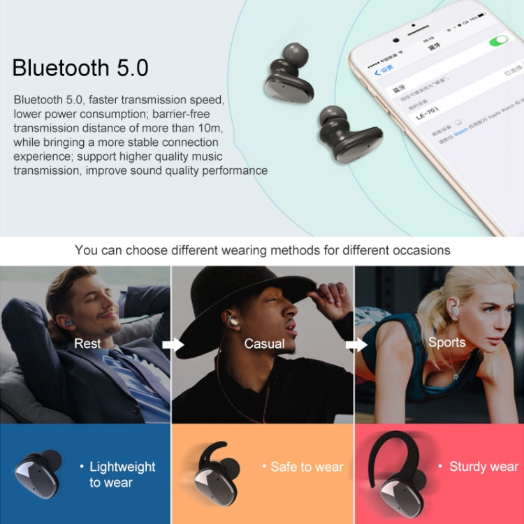 LE-703 Bluetooth 5.0 Waterproof True Wireless Sports Bluetooth Earphone (Pink) - TWS Earphone by PMC TechLife | Online Shopping South Africa | PMC TechLife