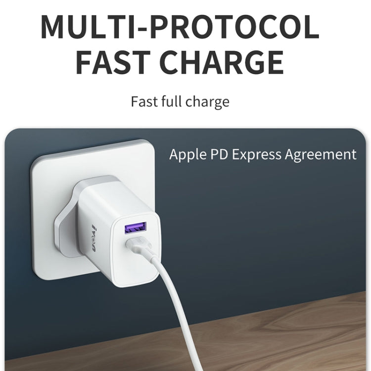 IVON AD52 18W USB-C / Type-C + USB Dual Port PD Fast Charge(EU Plug) - USB Charger by IVON | Online Shopping South Africa | PMC TechLife | Buy Now Pay Later Mobicred