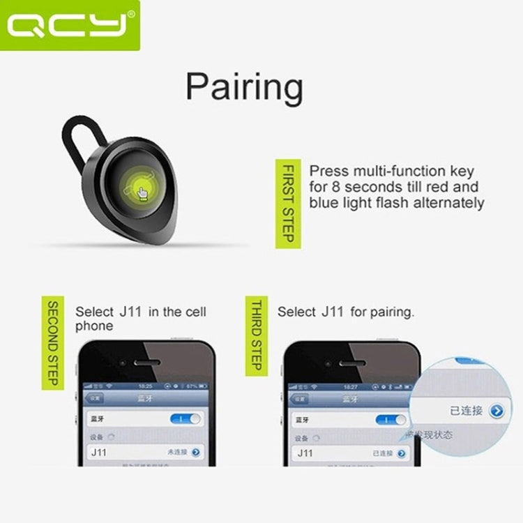 QCY J11 Universal Driving Wireless Bluetooth 4.1 Earphone with Mic for Smart Phones or Other Bluetooth Devices, Effective Bluetooth Distance: 10M(Black) - Bluetooth Earphone by QCY | Online Shopping South Africa | PMC TechLife | Buy Now Pay Later Mobicred