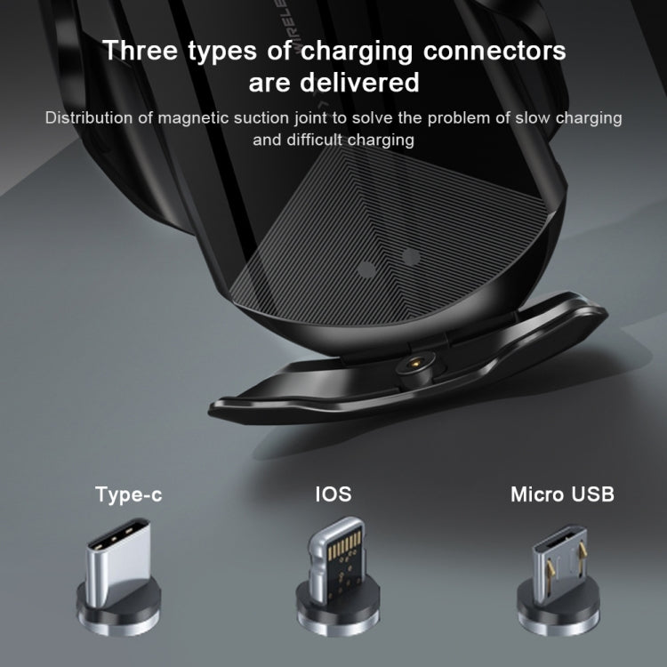 Q2 15W Universal Rotation Infrared Induction Magnetic Car Wireless Charging Mobile Phone Holder with Micro USB + 8 Pin + Type-C / USB-C Magnetic Connector(Black) - free shipping - PMC TechLife - Order now!