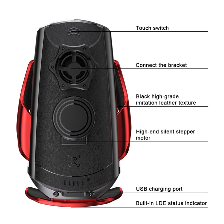 Q2 15W Universal Rotation Infrared Induction Magnetic Car Wireless Charging Mobile Phone Holder with Micro USB + 8 Pin + Type-C / USB-C Magnetic Connector(Red) - Wireless Charger Holders by PMC TechLife | Online Shopping South Africa | PMC TechLife