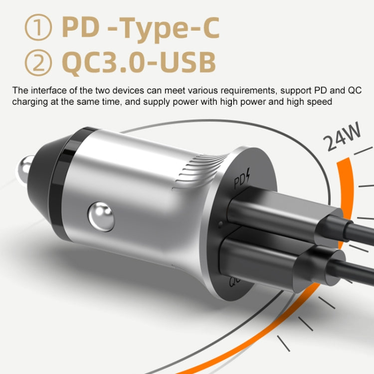 PD USB-C / Type-C + QC3.0 USB Fast Charging Car Charger with Dual LED Indicator - Car Charger by PMC TechLife | Online Shopping South Africa | PMC TechLife