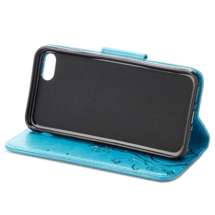 For  iPhone 8 & 7  Pressed Flowers Horizontal Flip Leather Case with Holder & Card Slots & Wallet(Blue) - free shipping - PMC TechLife - Order now!