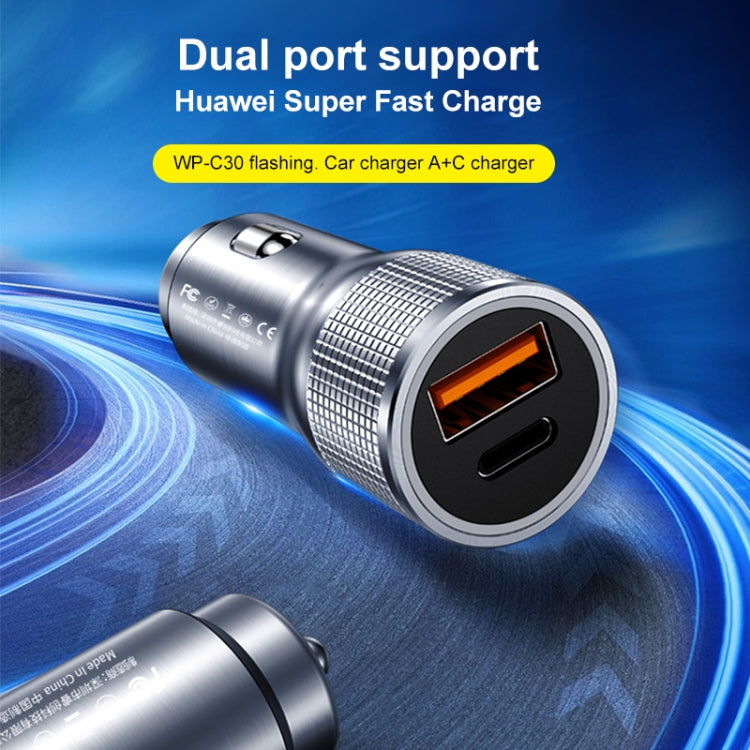 WK WP-C30 20W QC3.0 USB + PD UB-C / Type-C Interface Flash Series Car Fast Charger(Silver) - free shipping - PMC TechLife - Order now!