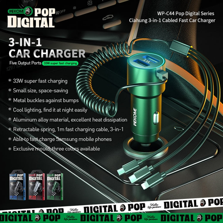 WK WP-C44 Pop Digital Series Ciahung 3-in-1 Cabled 33W Dual-USB Fast Car Charger (Black) - Car Charger by WK | Online Shopping South Africa | PMC TechLife | Buy Now Pay Later Mobicred