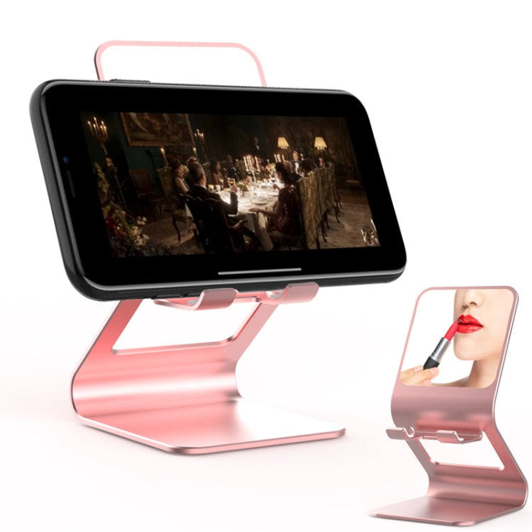 Universal Mobile Phone / Tablet PC Multifunctional Metal Desktop Stand with Makeup Mirror (Pink) - Desktop Holder by PMC TechLife | Online Shopping South Africa | PMC TechLife