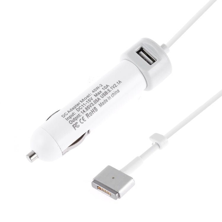 45W-2 5.1V 2.1A USB Interface Car Charger with 14.85V 3.05A T MagSafe 2 Interface Data Cable(White) - Car Charger by PMC TechLife | Online Shopping South Africa | PMC TechLife