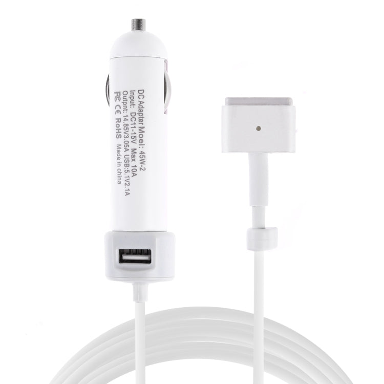 45W-2 5.1V 2.1A USB Interface Car Charger with 14.85V 3.05A T MagSafe 2 Interface Data Cable(White) - Car Charger by PMC TechLife | Online Shopping South Africa | PMC TechLife