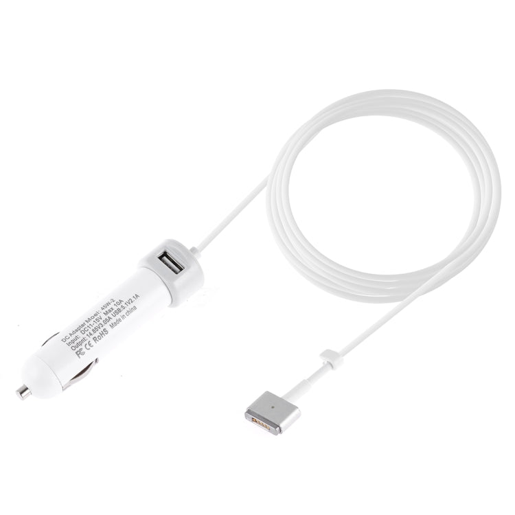 45W-2 5.1V 2.1A USB Interface Car Charger with 14.85V 3.05A T MagSafe 2 Interface Data Cable(White) - Car Charger by PMC TechLife | Online Shopping South Africa | PMC TechLife