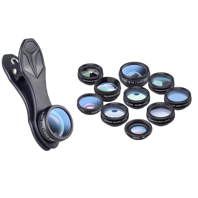 APEXEL APL-DG10 Macro Wide-angle Fisheye Telephoto CPL Flow Filter Radial Filter Star Filter Kaleidoscope 3 & 6 Lens Kit, For iPhone, Samsung, Huawei, Xiaomi, HTC and Other Smartphones, Ultra-thin Digital Camera - Combination Lens by APEXEL | Online Shopping South Africa | PMC TechLife