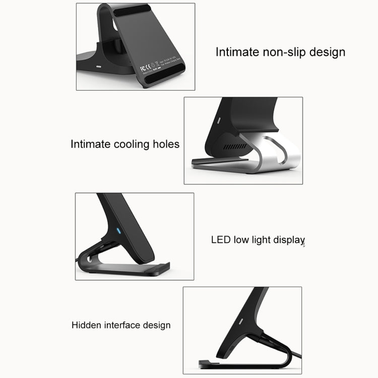 HAMTOD M5 15W Intelligent Dual Coil Design Qi Standard Holder Wireless Charger with Indicator Light, Support Fast Charging(Black) - Wireless Charger by HAMTOD | Online Shopping South Africa | PMC TechLife | Buy Now Pay Later Mobicred